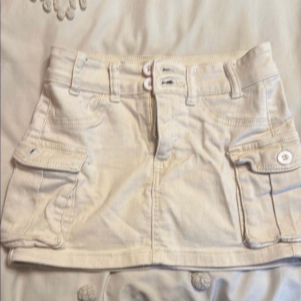Cream Mini Skirt with Pockets